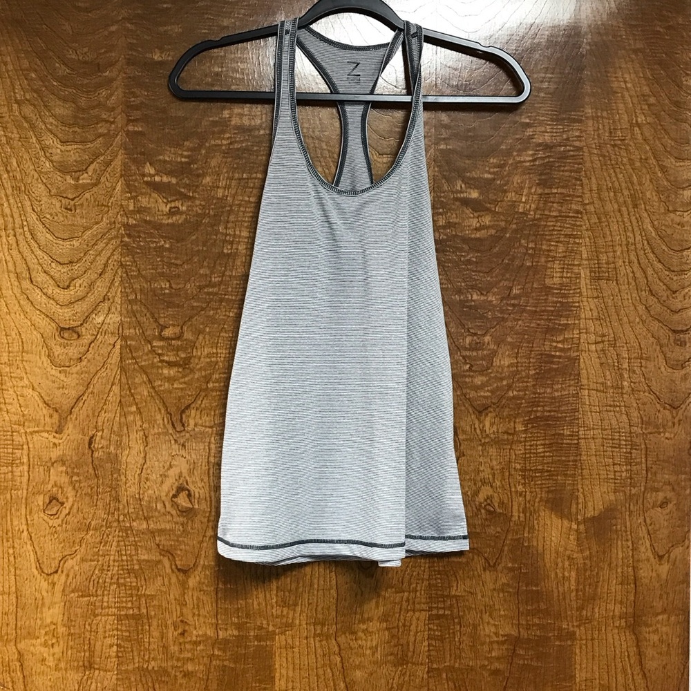Zella Light Gray Racerback Tank Top with Double Hem Stripe